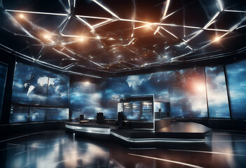 Wall Mural - world news digital background report studio 3d breaking live broadcast business corporate earth glob