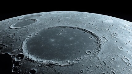 Wall Mural - Moon craters, surface detail, space exploration, dark background, science education