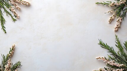 Wall Mural - Delicate white flowers and green foliage frame a light background