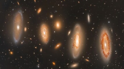Wall Mural - Spiral Galaxies Cluster, Deep Space, Cosmic Background, Scientific Illustration