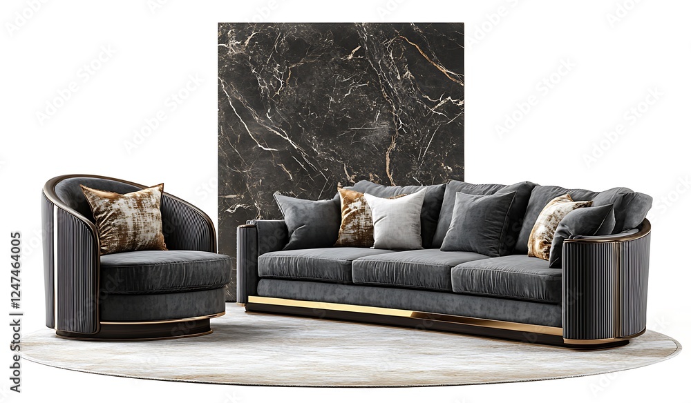 Modern luxury living room interior design with a gray sofa and armchair ...
