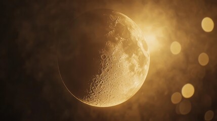 Wall Mural - Golden Moon rising, space dust, cosmic background, celestial art