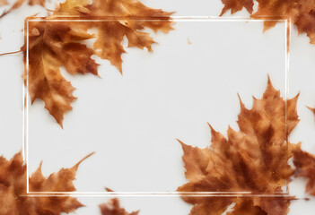 Wall Mural - leaves isolated white frame square autumn border background closeup colours decoration detail dry environment fall gold horizontal leaf maple nature november orange organic pattern plant red season