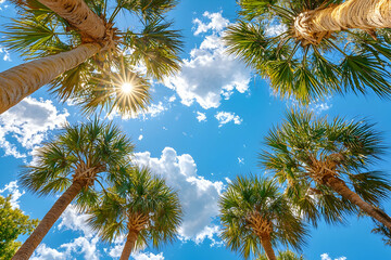 Poster - Sunny sky, palm trees, tropical vacation