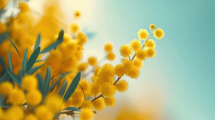 Wall Mural - Vibrant yellow mimosa flowers bloom beautifully, heralding the arrival of spring and showcasing natures splendor.