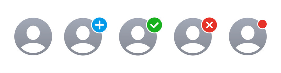 Poster - Add user, Verified user, notification, icon set. Person profile avatar with plus, add account symbol. Vector illustration.