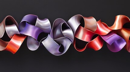 Wall Mural - Abstract metallic ribbons flowing, dark background, design element