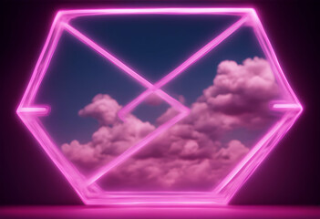 Wall Mural - shaped neon fluorescent blue environment formation pink cloud diamond light frame dark futuristic ni