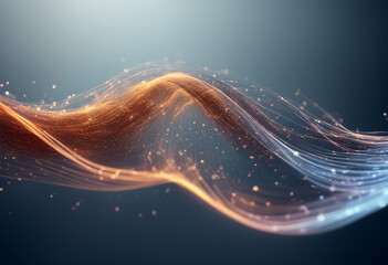 Wall Mural - 3d flow moving illustration rendering abstract lines dots technology cyber particles wave network ba
