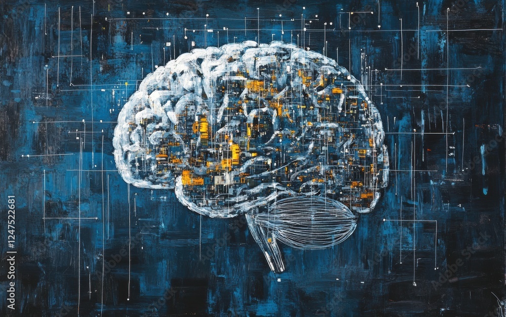 A digital brain made of circuitry and data streams, representing the AI ...