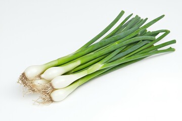 Wall Mural - Bunch of green onions are displayed on a white background