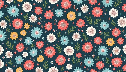 Pattern with simple pretty small flowers, little floral liberty seamless texture background. Generated image