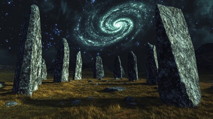 Wall Mural - surrounded by stars, a mystical stone circle conjures up sensations of ancient mystery.