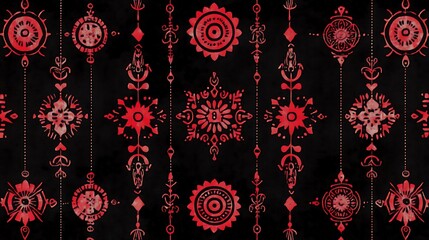 Red pattern, dark background, textile design