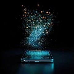 Wall Mural - a smartphone projecting a glowing 3d interface.