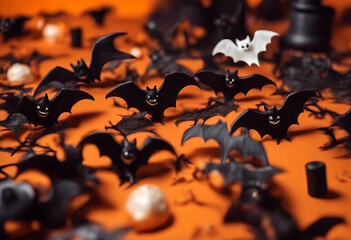 Wall Mural - halloween background decorations orange bats holiday ghosts happy concept pumpkin autumn vector illustration bat horror night cat october scarey cartoon celebration skittish moon black fall design