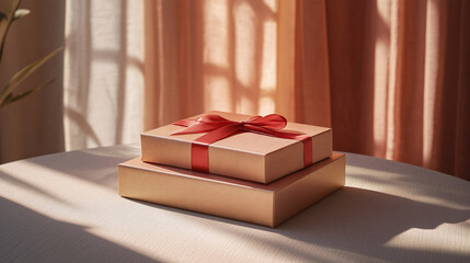 Wall Mural - Elegant gift boxes with copy space and light.