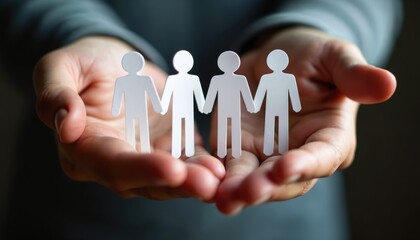 hands holding paper cutouts of people holding hands. concept of employee assistance programs support