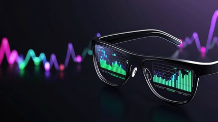 Wall Mural - digital assets concept. stylish glasses display digital graphs against a colorful background.
