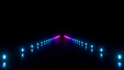 Sticker - 3d loop animation, abstract futuristic background with colorful glowing neon lights forming a runway