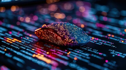 code mouse, digital data, glowing keyboard, tech background, website design