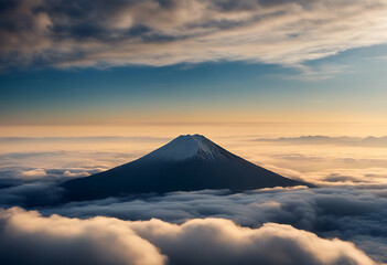 Wall Mural - new shining sunrise panorama strong good nature sun year horizon beginning clouds mount fuji backgro