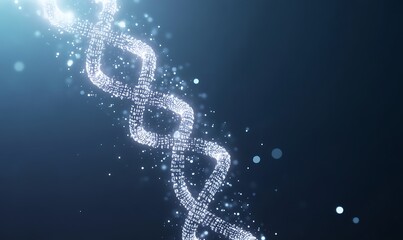 Poster - A shimmering DNA strand is depicted, composed of sparkling particles against a dark background, symbolizing genetics and molecular biology.