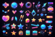 © sandra - light heart retro icon background set black holographic futuristic style rendering glass holo star trendy element gradient 3d y2k arrow crystal overlay dispersion smile three-dimensional prism nubes