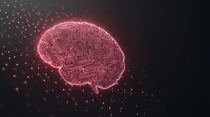 Fototapete - Illuminated digital brain illustration with glowing particles on a dark background.