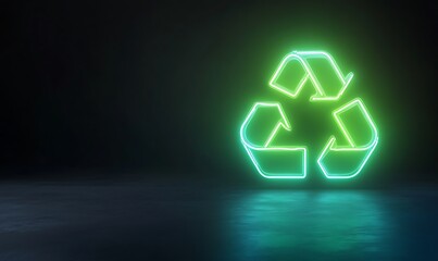 Poster - Glowing green recycling symbol in a dark environment, emphasizing sustainability and eco-friendliness.