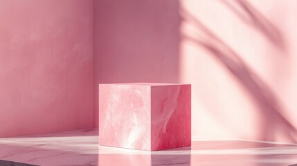 Wall Mural - pink marble cube display product mockup