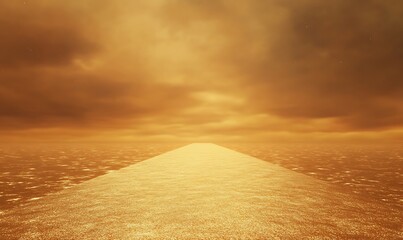 Aufkleber - Golden light reflects on a tranquil ocean under a moody sky, creating a serene and ethereal atmosphere.