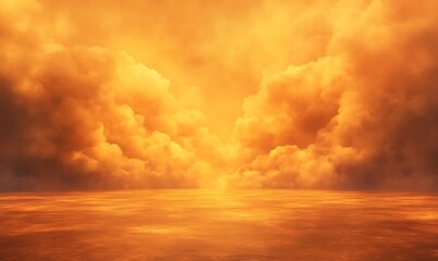 Aufkleber - Vibrant sunset with golden clouds reflecting on calm water surface.