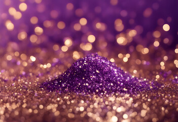 Wall Mural - background abstract bokeh gold confetti purple glitter light christmas holiday blur bright glisterin
