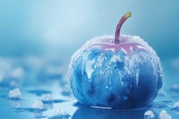 Wall Mural - A blue plum is partially covered with ice crystals