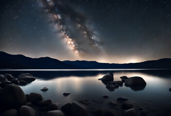 Wall Mural - night tahoe milky starry way lake abstract abyss alpine america astral astronomy background beautifu