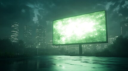 Poster - Digital advertisement billboard featuring a cyberpunk theme, vibrant colors, and futuristic design elements.