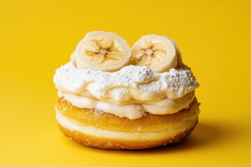 Poster - Delicious donut covered in banana slices cream and sugar