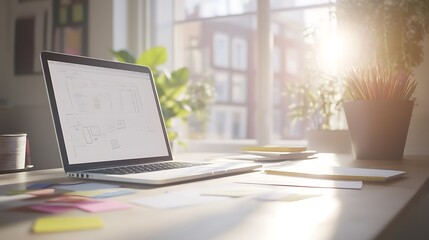 Aufkleber - A vibrant workspace featuring scattered sticky notes, perfect for creativity and organization themes.