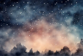 Wall Mural - sky stars watercolor night painting brush galaxy circle moon star round background blue space univer