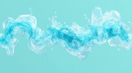 Wall Mural - Abstract design of flowing light blue water splashes and bubbles on a mint green background, showcasing liquid motion and texture, perfect for