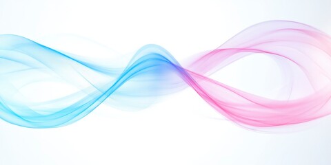 Wall Mural - Abstract swirling lines of soft blue and pink on a white background, creating an elegant and ethereal design