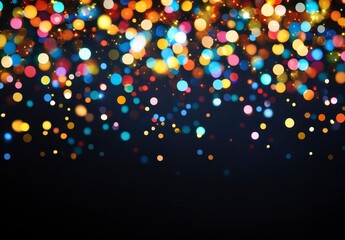 Wall Mural - Multicolored bokeh lights on a dark background, creating a festive and celebratory atmosphere