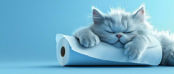 Canvas Print - Sleepy kitty on a paper towel roll. AI.