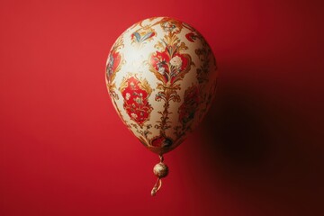 Poster - Decorative balloon with intricate patterns floats against a red backdrop