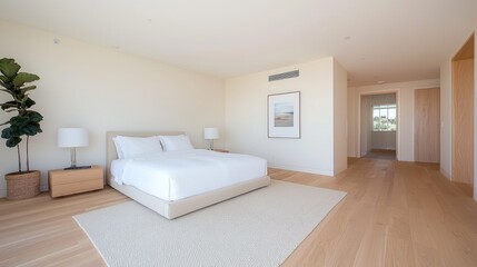 Wall Mural - Modern bedroom suite, ocean view, hardwood floor, luxury real estate