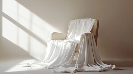 Wall Mural - Beige armchair draped with white fabric in sunlit room.