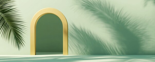 Wall Mural - Archway backdrop, palm shadows, green studio, product display