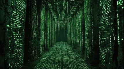 digital code corridor, data stream, technology, virtual reality background