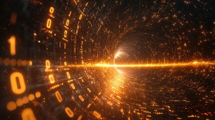 Digital data tunnel, glowing particles, abstract background, technology concept